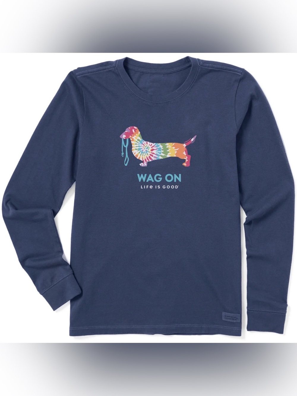 Life Is Good Tie Dye Dachshund Long Sleeve Crusher Tee Blue Large NWT
